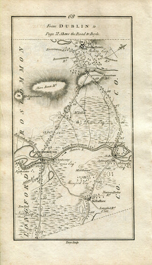 1778 Taylor & Skinner Antique Ireland Road Map 67/68 Moyvore Ballymahon Ballynacarrigy Abbeyshrule Barry Lanesborough Teronbarry Strokestown