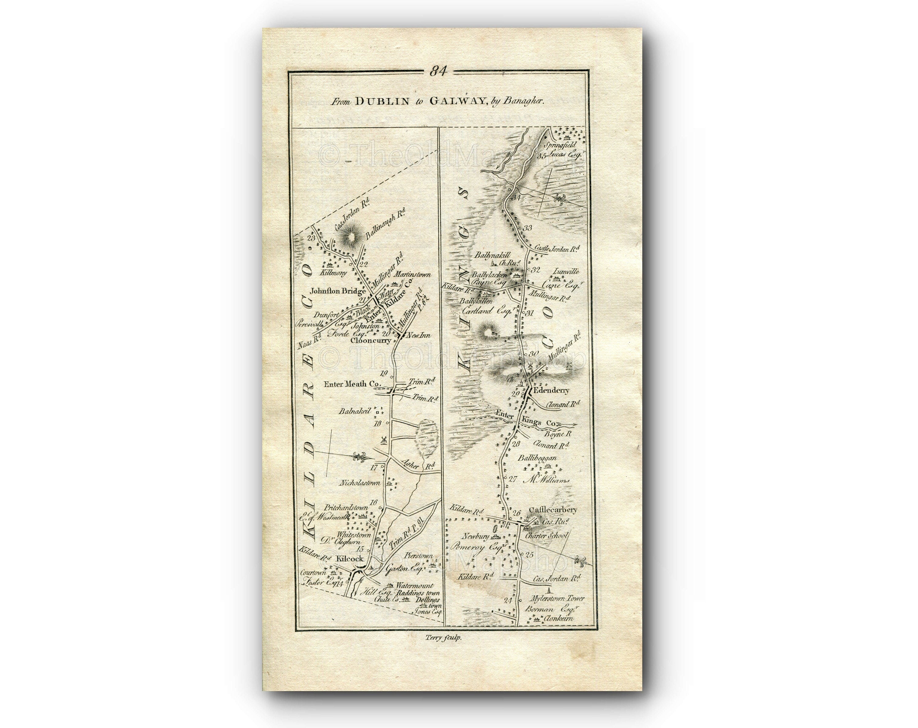 1778 Taylor & Skinner Antique Ireland Road Map 83/84 Dublin Palmerstown Lucan Leixlip Maynooth Kilcock Cloncurry Johnstown Bridge Edenderry