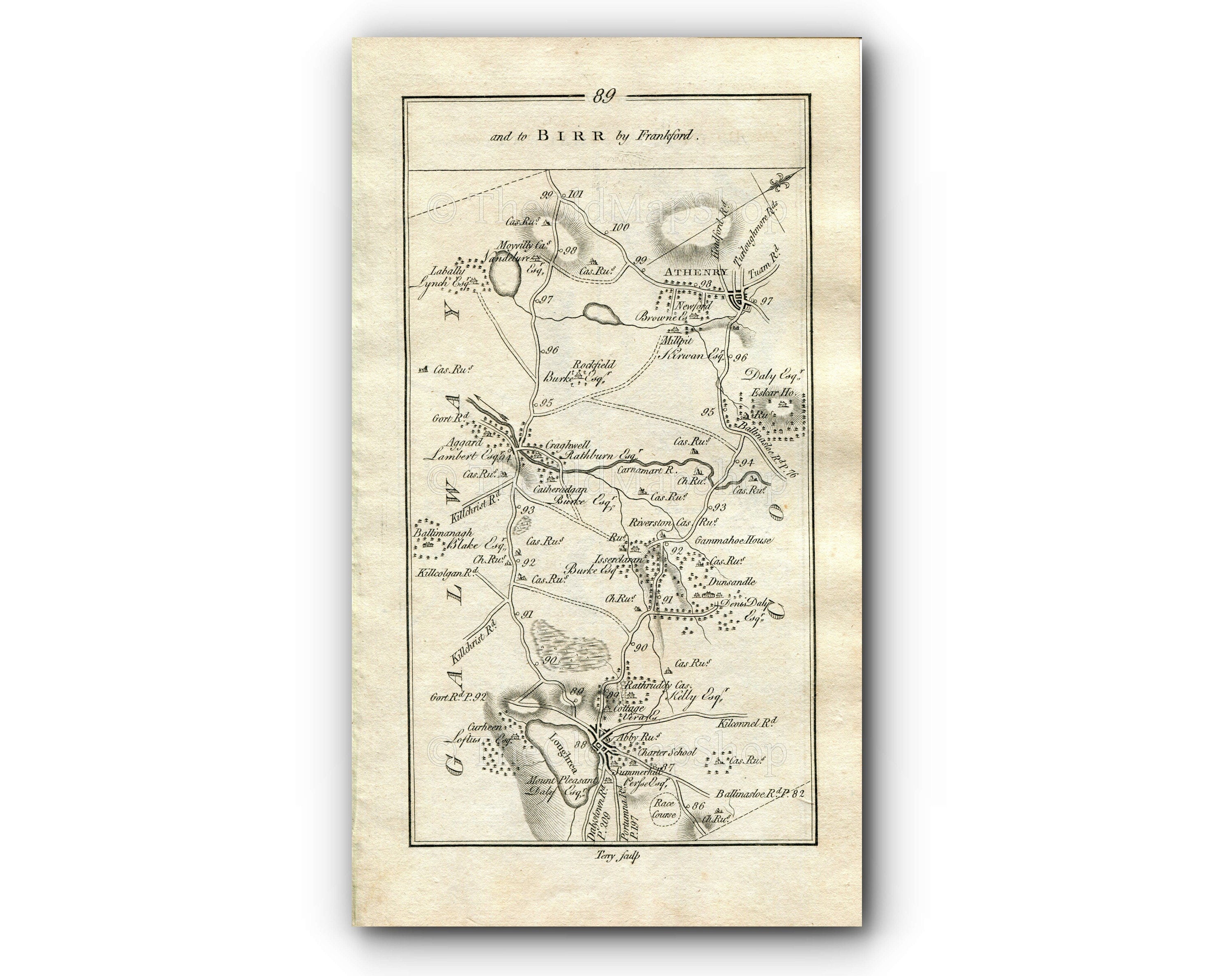 1778 Taylor & Skinner Antique Ireland Road Map 89/90 Loughrea Craughwell Moyvilla Athenry Oranmore Galway Moycullen Oughterard Aughnaure
