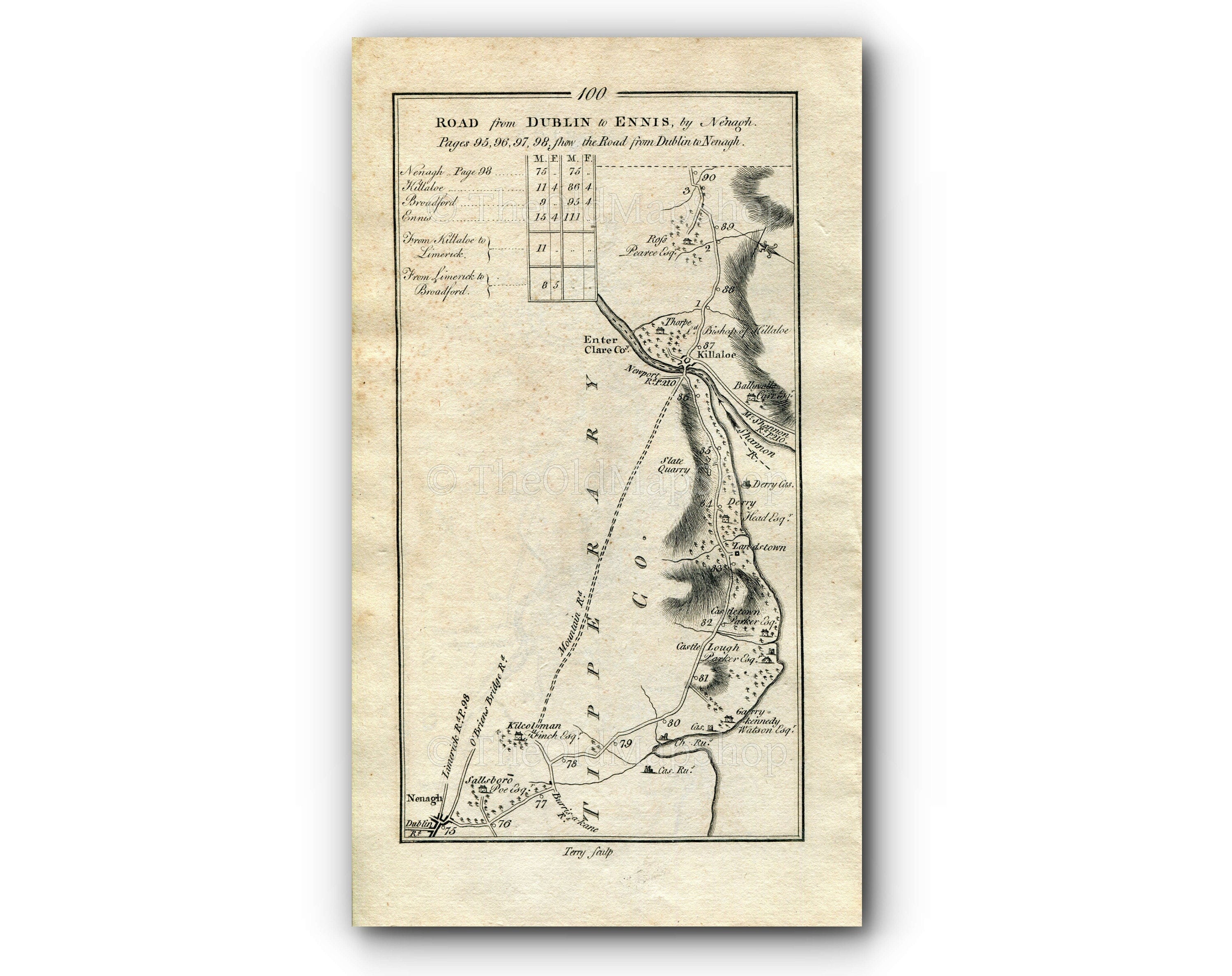 1778 Taylor & Skinner Antique Ireland Road Map 99/100 O'Briensbridge Castleconnell Newport Castletroy Annacotty Limerick Nenagh Killaloe