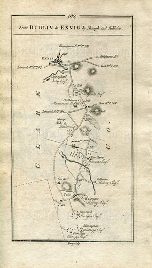 1778 Taylor & Skinner Antique Ireland Road Map 101/102 Limerick Broadford Doon Lough O'Callaghansmills Tulla Bridgetown Spancihill Ennis