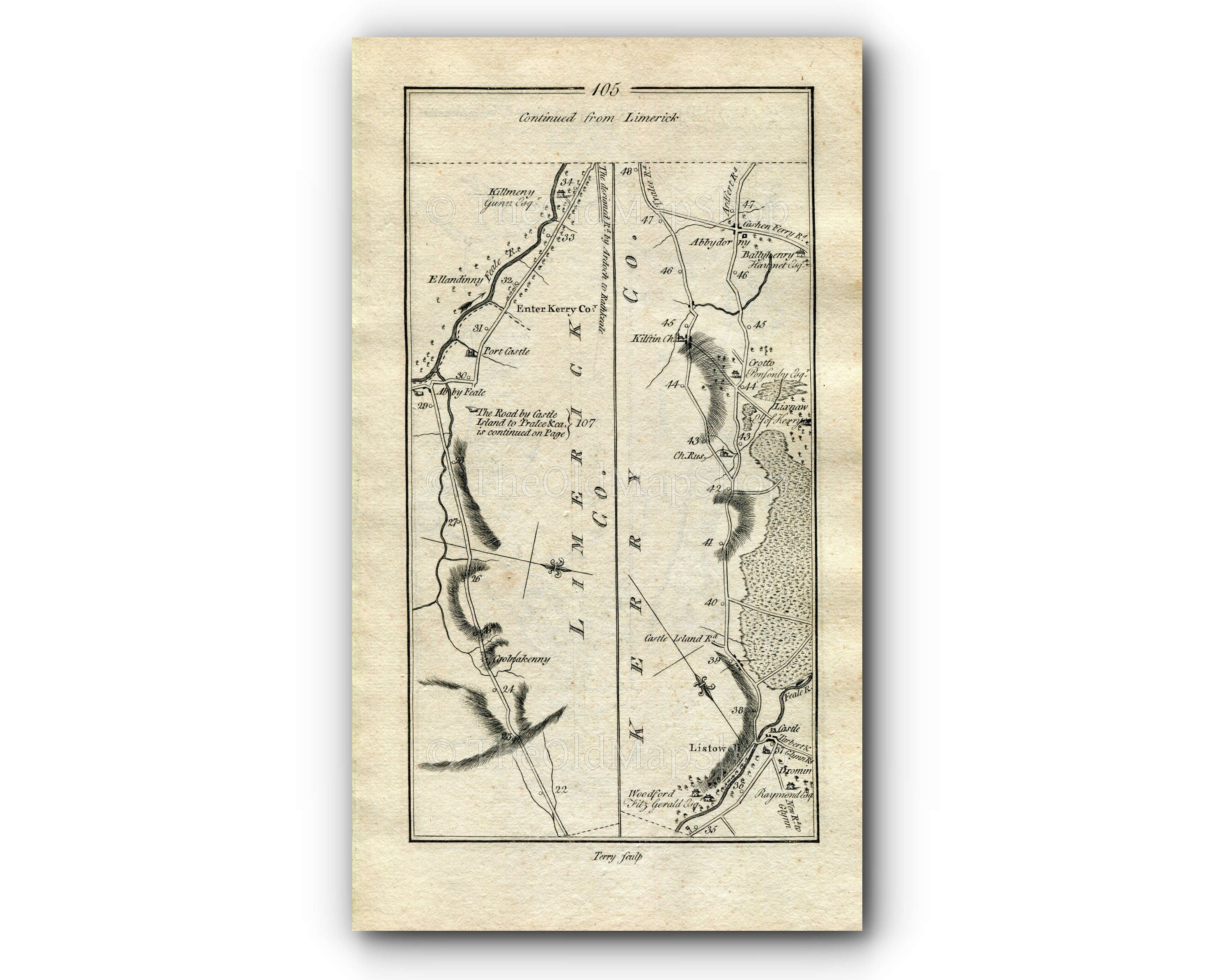 1778 Taylor & Skinner Antique Ireland Road Map 105/106 Kilmorna Drumquin Tralee Ardfert Shanagolden Cappa Loghill Glin Ballylongford Tarber