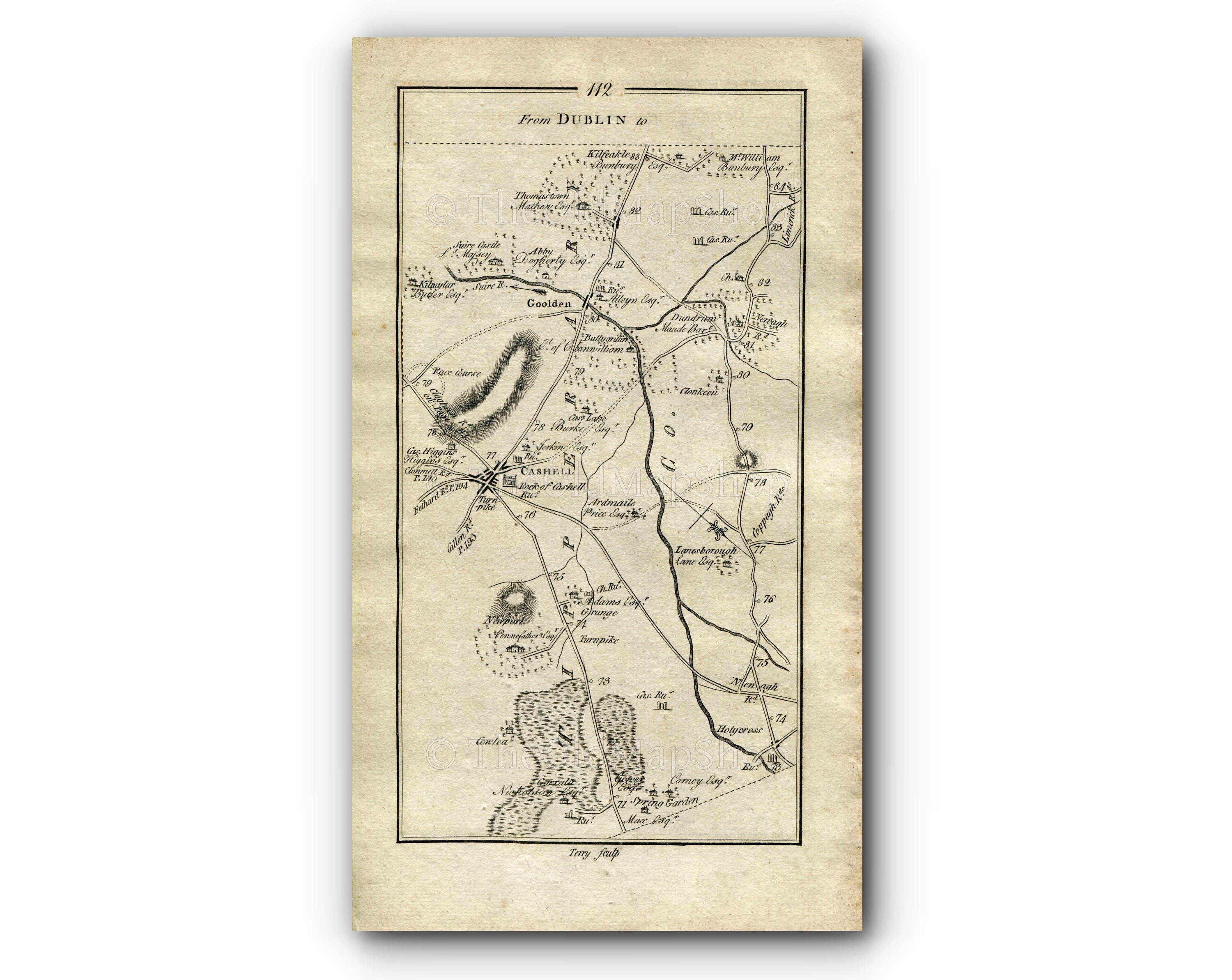 1778 Taylor & Skinner Antique Ireland Road Map 111/112 Johnstown Urlingford Thurles Holycross Cashel Ardmayle Golden Kilfeacle Tipperary