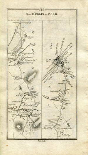 1778 Taylor & Skinner Antique Ireland Road Map 121/122 Clonmel Killaloan Marlfield Ardfinnan Kilworth Fermoy Rathcormac Watergrasshill Cork