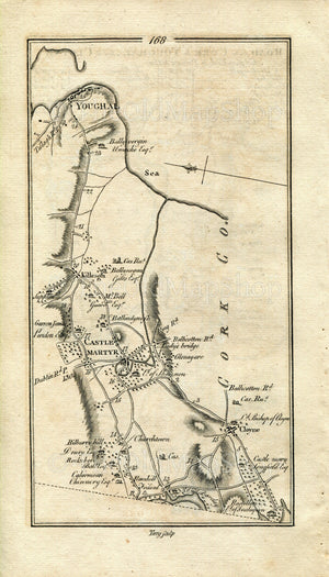 1778 Taylor & Skinner Antique Ireland Road Map 167/168 Cork Clanmire Carrigtohill Midleton Youghal Killeagh Castlemartyr Ladysbridge Cloyne