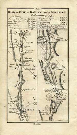 1778 Taylor & Skinner Antique Ireland Road Map 171/172 Rosscarbery Leap Castletownshend Skibbereen Baltimore Bandon Enniskeane Dunmanway