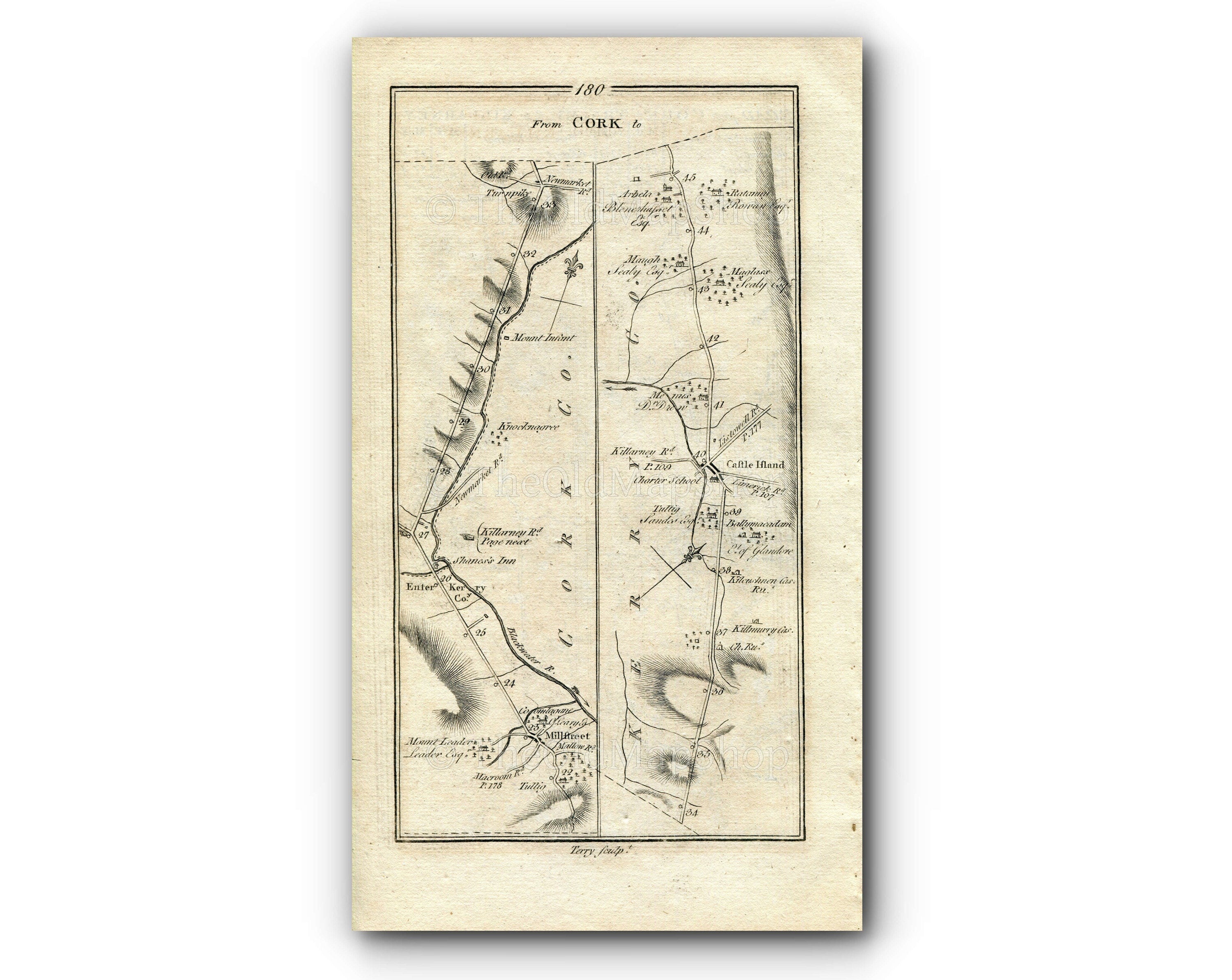 1778 Taylor & Skinner Antique Ireland Road Map 179/180 Cork Blarney Cloghroe Derry Millstreet Knocknagree Castleisland Maglass Magh Arabella