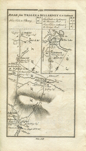 1778 Taylor & Skinner Antique Ireland Road Map 185/186 Mallow Liscarroll Dromcolliher Newcastle West Tralee Castlemaine Aghadoe Killarney