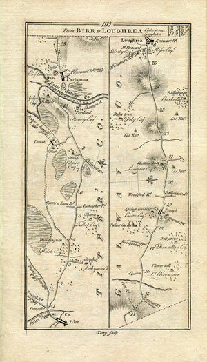1778 Taylor & Skinner Antique Ireland Road Map 197/198 Birr Portumna Loughrea Daingean Edenderry Clonbulloge Rathangan Dunmurry Kildare