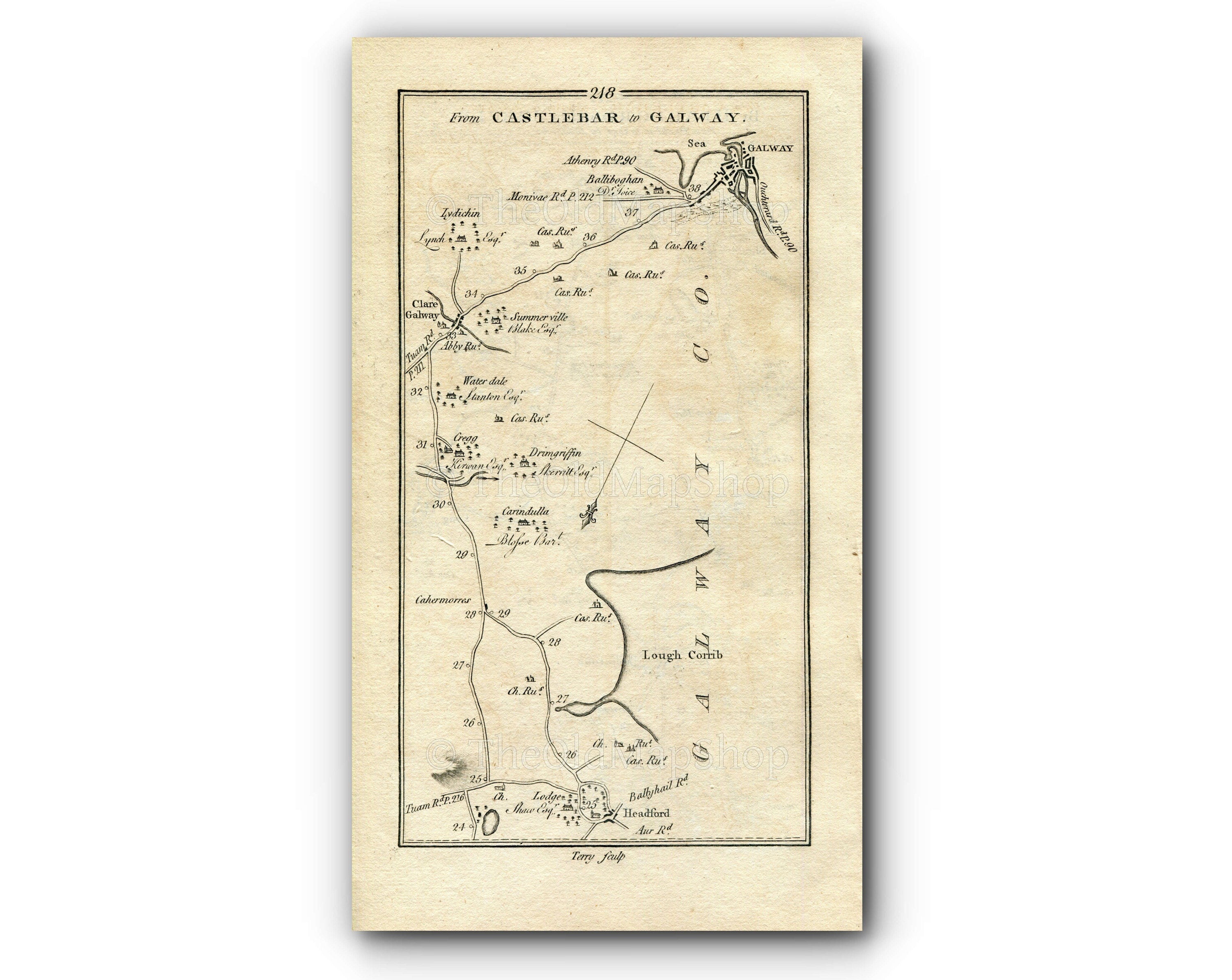 1778 Taylor & Skinner Antique Ireland Road Map 217/218 Ballinrobe Kilmaine Shrule Cong Ballycurrin Headford Drumgriftin Claregalway Galway