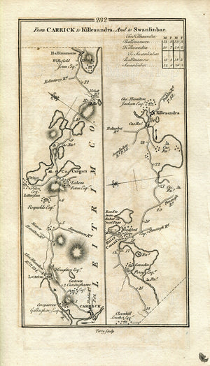 1778 Taylor & Skinner Antique Ireland Road Map 231/232 Londonderry Newtown Cunningham Manorcunningham Letterkenny Carrick-On-Shannon Leitrim