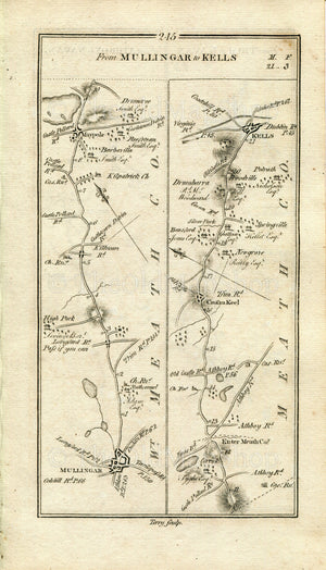 1778 Taylor & Skinner Antique Ireland Road Map 245/246 Mullingar Collinstown Crossakiel Sylvan Park Kells Trim Navan Athboy Meadstown