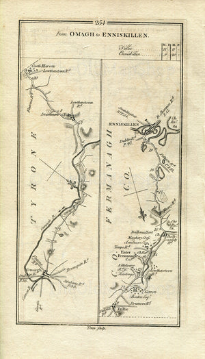 1778 Taylor & Skinner Antique Ireland Road Map 253/254 Enniskillen Ballycassidy Lisnarick Kesh Pettigo Belleek Omagh Trillick Ballinamallard