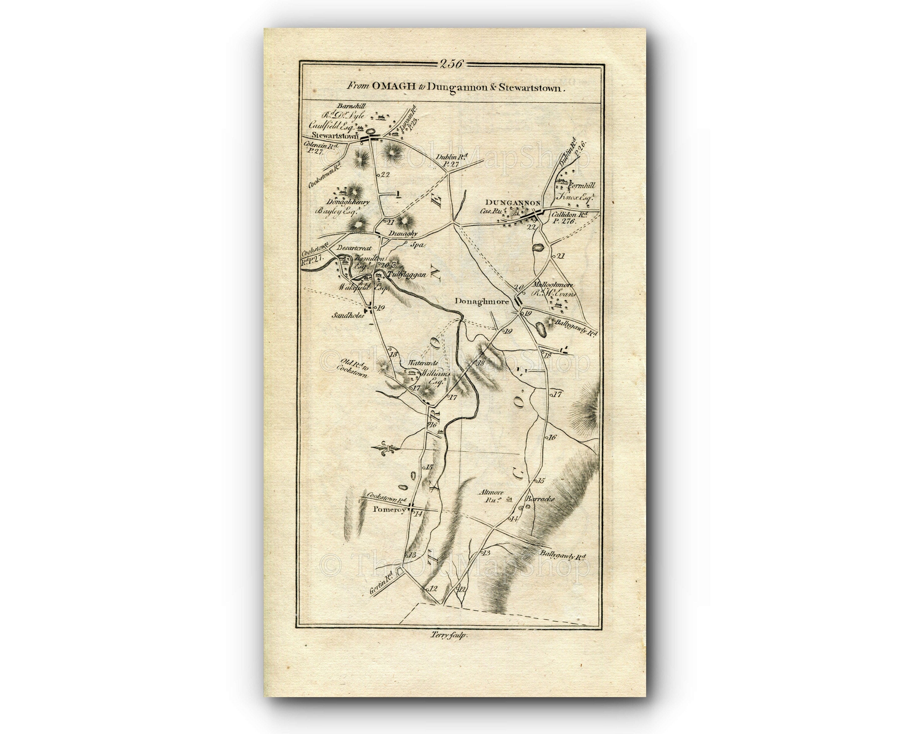 1778 Taylor & Skinner Antique Ireland Road Map 255/256 Omagh Sixmilecross Pomeroy Cookstown Donaghmore Dungannon Stewartstown County Tyrone