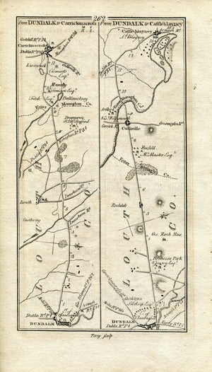 1778 Taylor & Skinner Antique Ireland Road Map 261/262 Kells Athboy Mullingar Dundalk Louth Carrickmacross Cullaville Foxfield Castleblayney