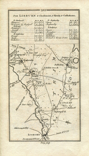 1778 Taylor & Skinner Antique Ireland Road Map 263/264 Trim Kells Slane Navan Bloomsbury Lisburn Mazetown Moira Magheralin Ballinderry