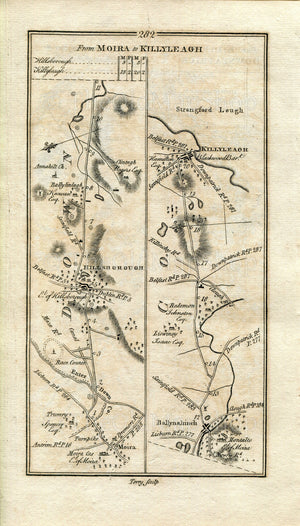 1778 Taylor & Skinner Antique Ireland Map 281/282 Killyleagh Downpatrick Ballyclare Carrickfergus Moira Hillsborough Ballynahinch Killyleagh