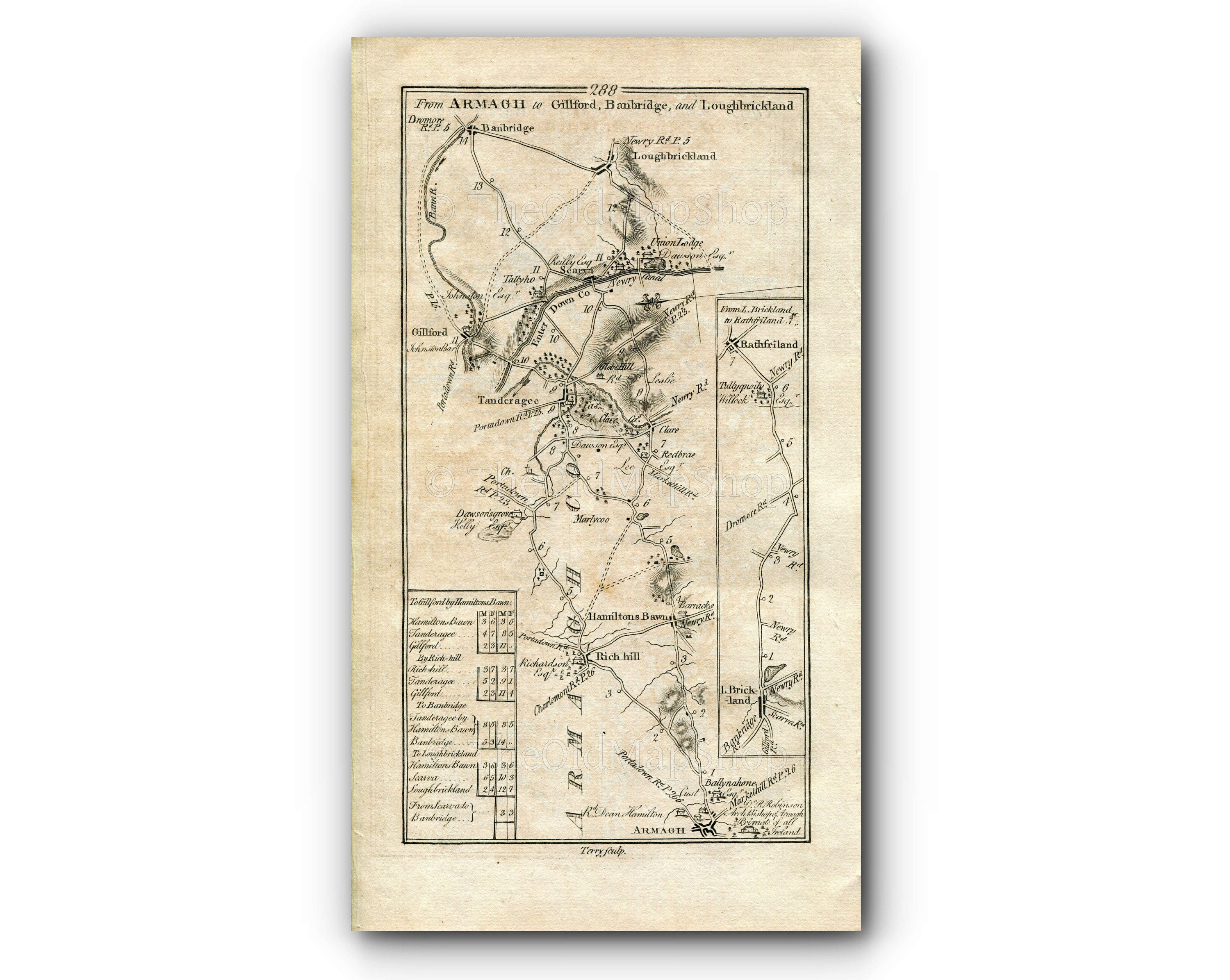 1778 Taylor & Skinner Antique Ireland Rd Map 287/288 Killough Downpatrick Saintfield Belfast Armagh Richhill Hamiltonsbawn Tandragee Gilford