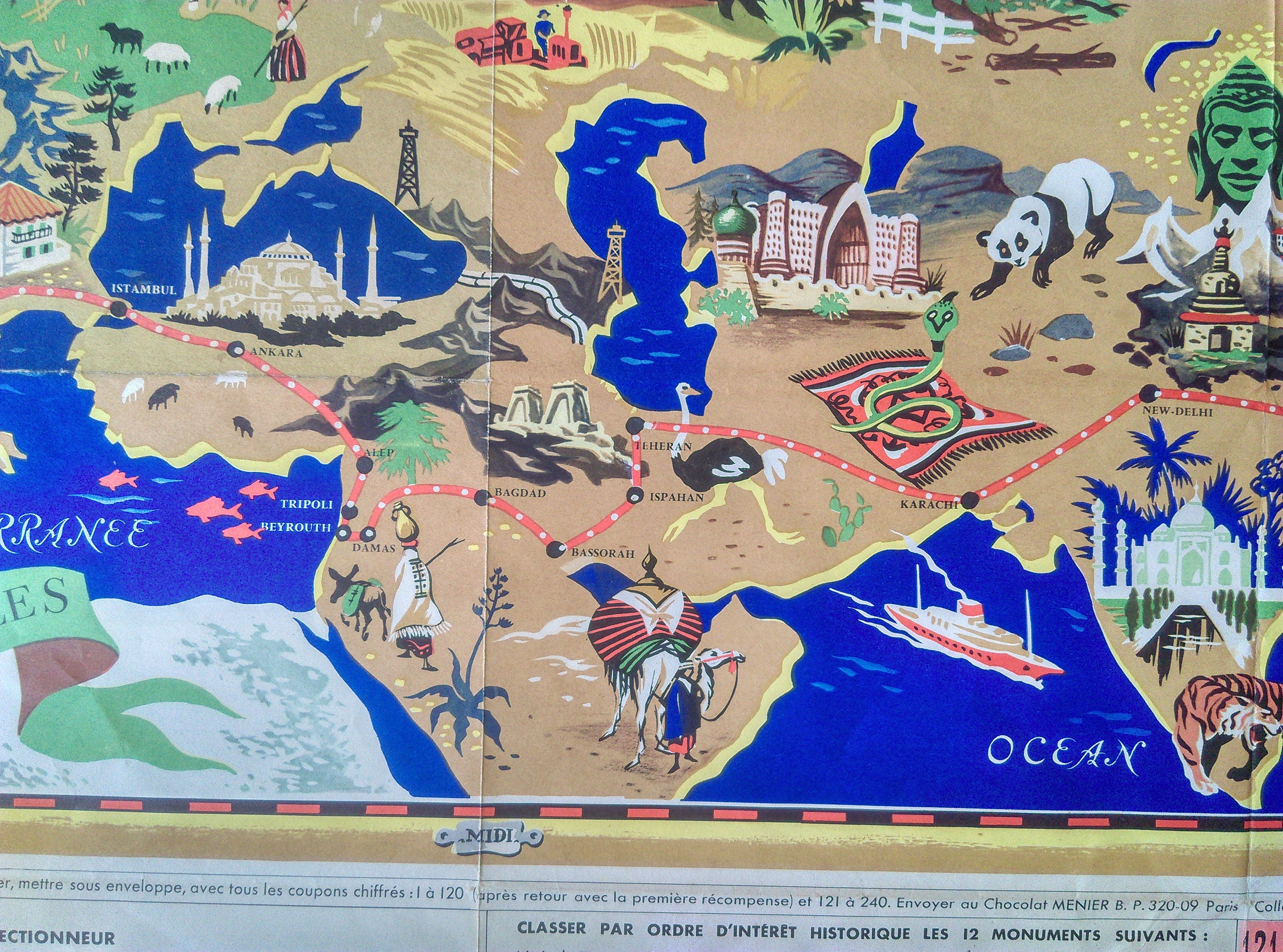 c.1956 Pictorial Map of Europe, Asia by J B Jannot (Jan-Loup) - Grand Circuit Des Capitales, Collection-Concours de Chocolat Menier