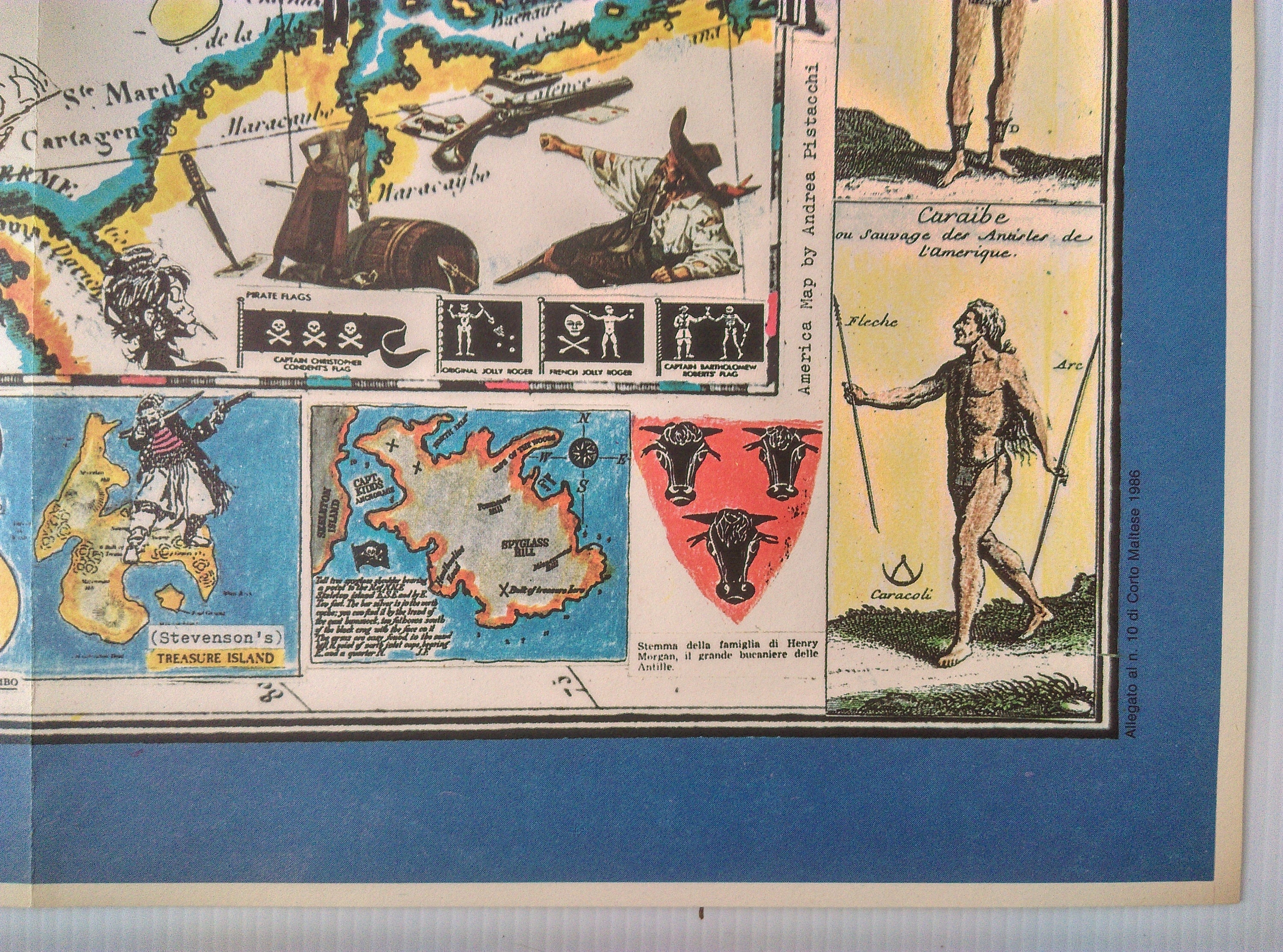 1986 Pictorial Map of North America by Hugo Pratt. Canada, Central America, Mexico, The Caribbean, Poster Map