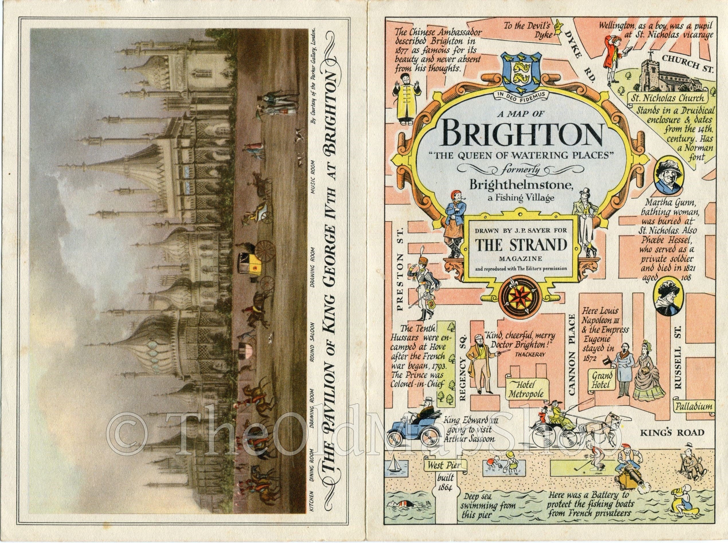 1948 A Map of Brighton ''The Queen of Watering Places'' A Pictorial Map by J. P. Sayer