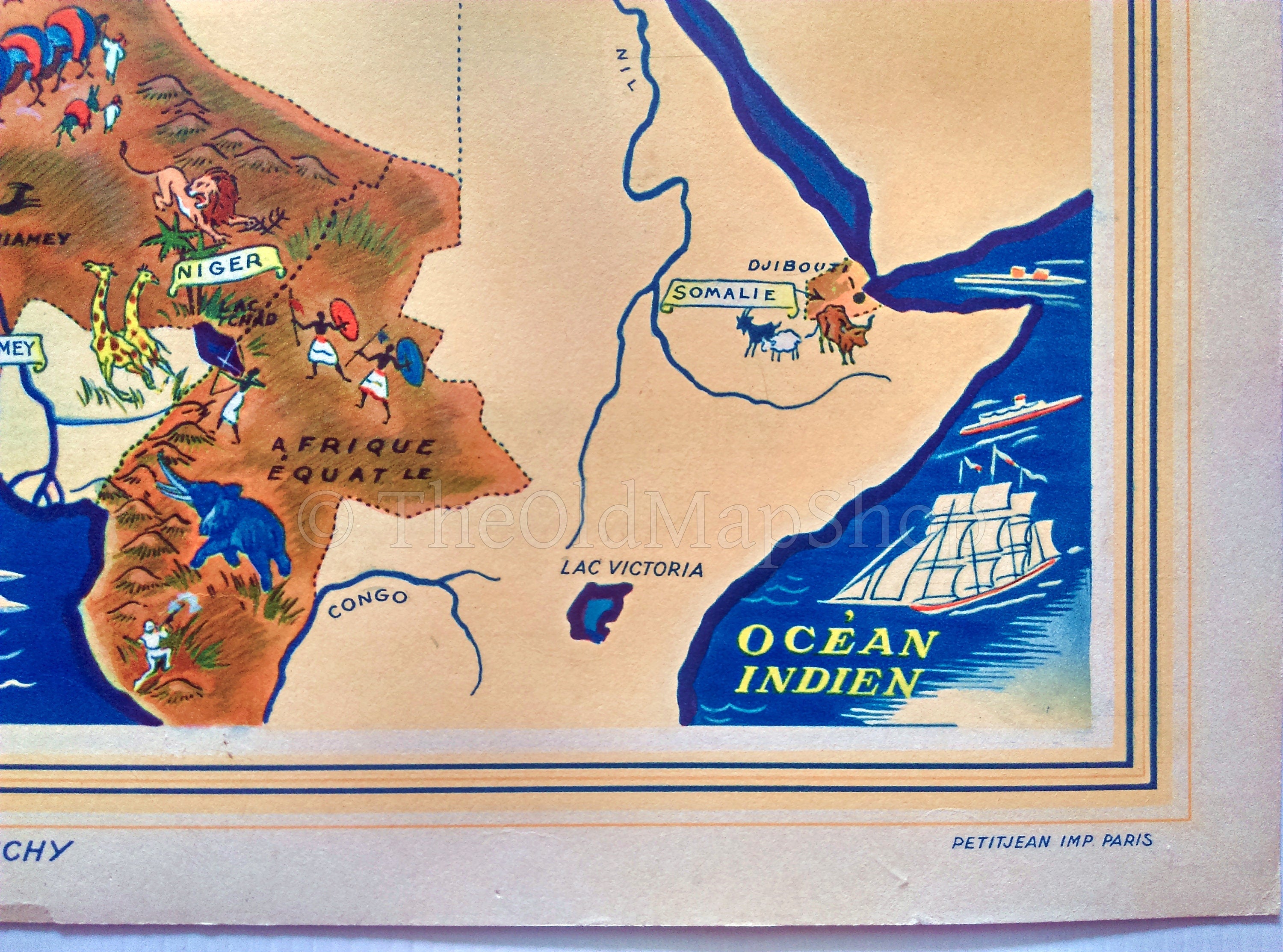 1939 West Africa, Afrique Occidentale, Pictorial Map, Published in Paris by Neutroses-Vichy at Petit Jean. Morocco Tunisia Algeria Guinea