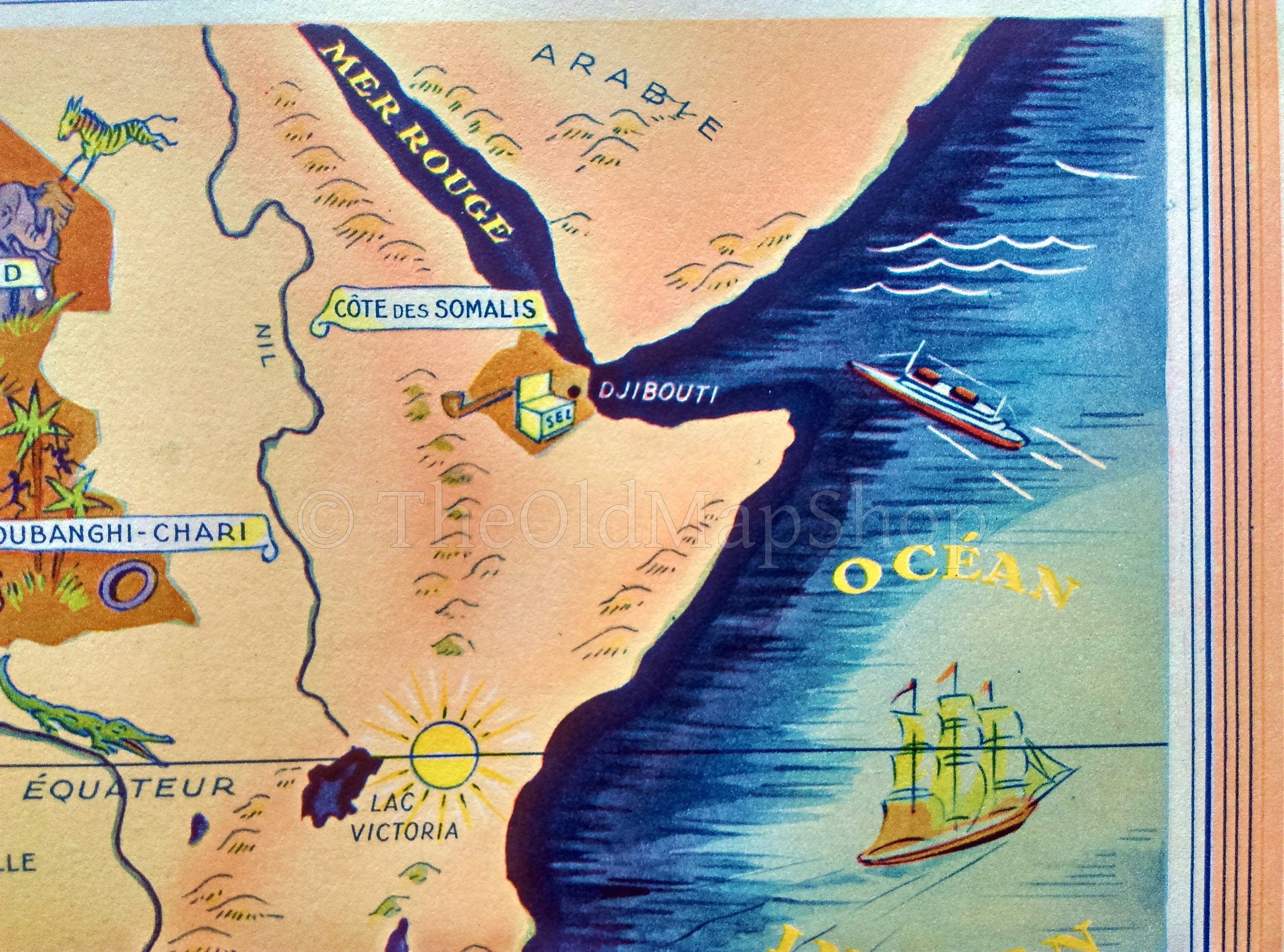 1939 Central Africa, Madagascar, Pictorial Map, Published in Paris by Neutroses-Vichy at Petit Jean. Congo, Gabon, Cameroon