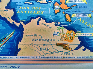 1939 North & South America, French Possessions, Pictorial Map, Published in Paris by Neutroses-Vichy at Petit Jean