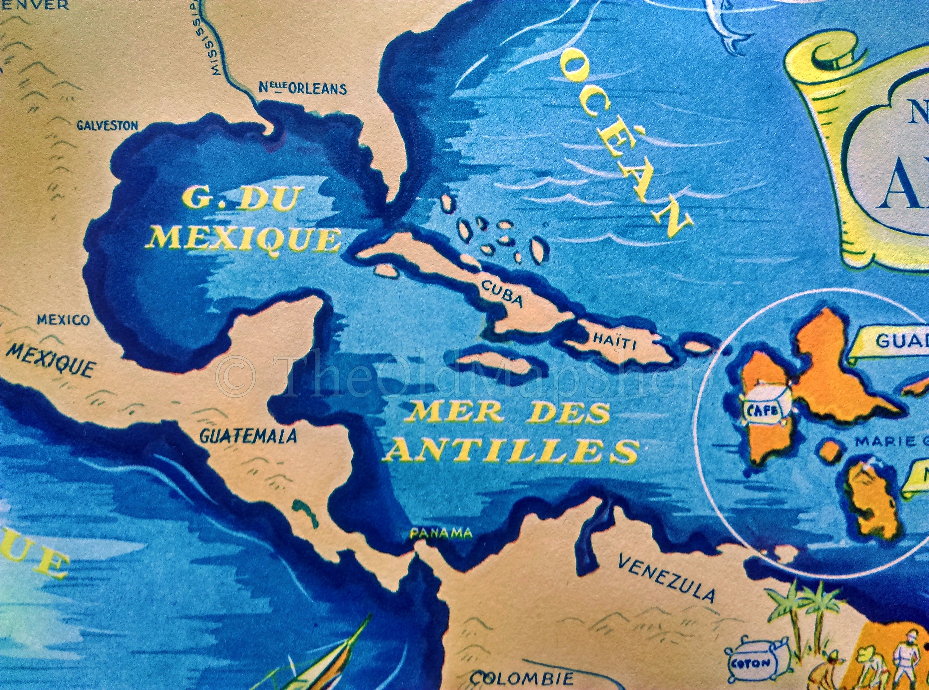 1939 North & South America, French Possessions, Pictorial Map, Published in Paris by Neutroses-Vichy at Petit Jean