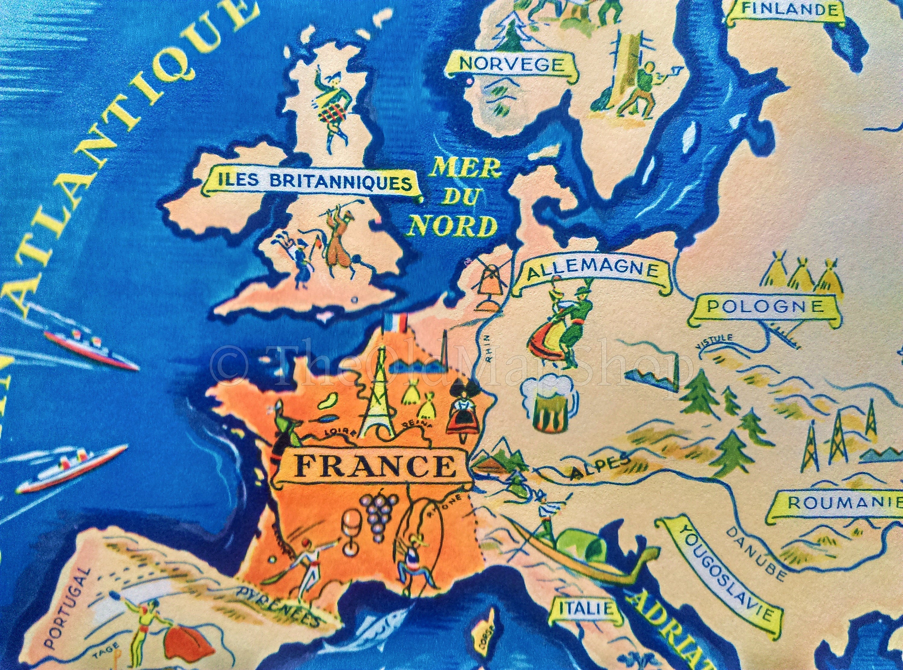 1939 Europe, French Possessions, France, Syria, Algeria, Tunisia, Pictorial Map, Published in Paris by Neutroses-Vichy at Petit Jean.