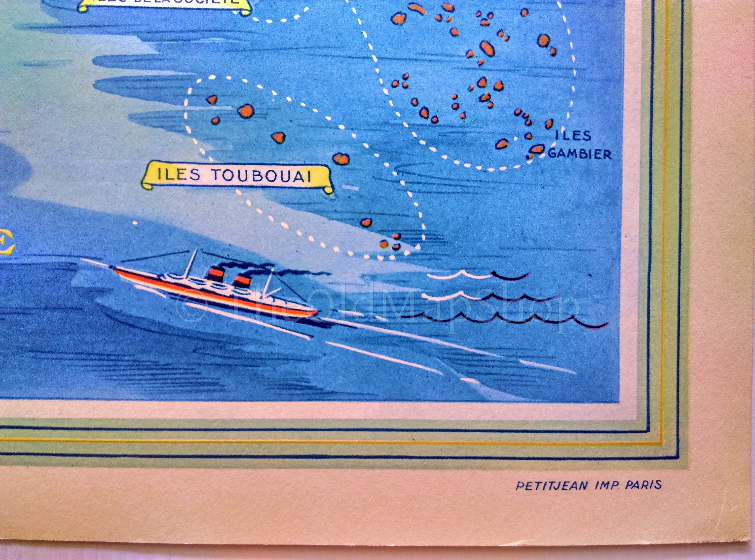1939 Oceania, French Polynesia, New Caledonia, Vanuatu, Pictorial Map, Published in Paris by Neutroses-Vichy at Petit Jean.