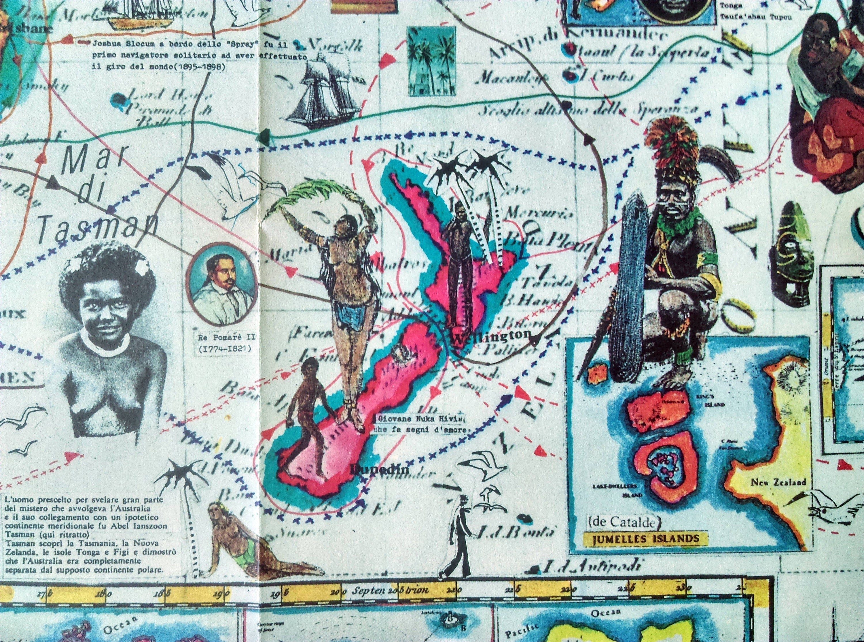 1986 Pictorial Map of Australia, New Zealand, Oceania, New Guinea by Hugo Pratt. Poster Map