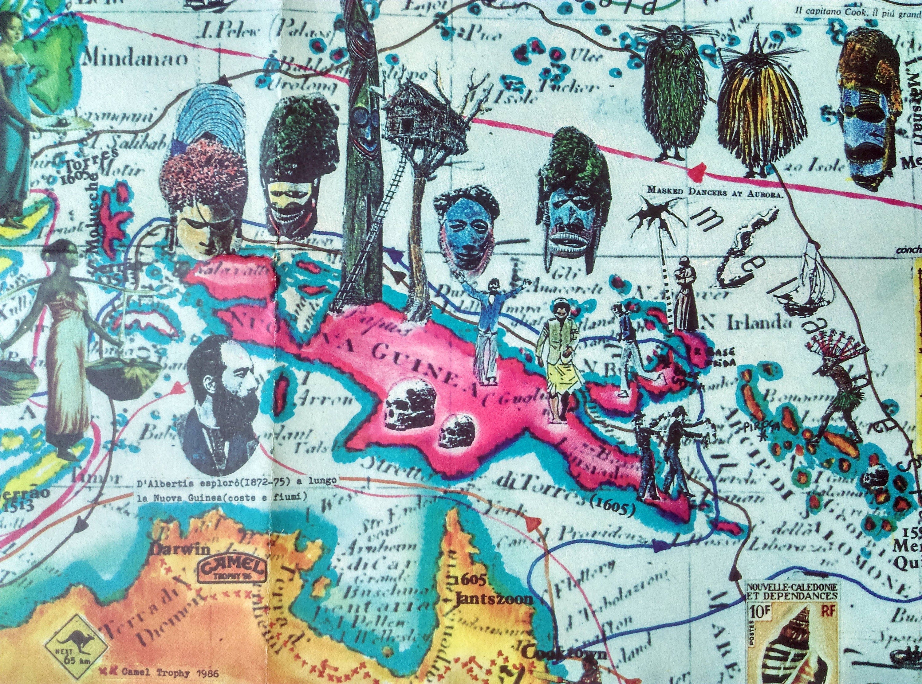 1986 Pictorial Map of Australia, New Zealand, Oceania, New Guinea by Hugo Pratt. Poster Map