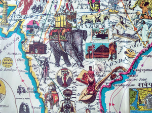 1986 Pictorial Map of India, Sri Lanka, Nepal, Pakistan, Tibet, Bhutan, Afghanistan, Bangladesh by Hugo Pratt. Poster Map
