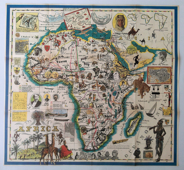 1986 Pictorial Map of Africa by Hugo Pratt. Middle East, South Africa, Sahara, Poster Map.