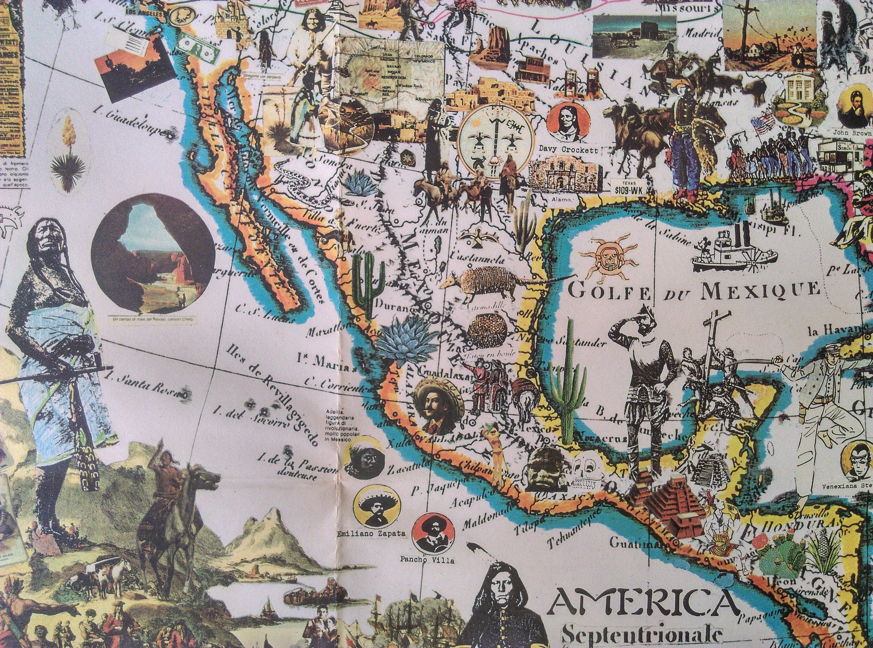 1986 Pictorial Map of North America by Hugo Pratt. Canada, Central America, Mexico, The Caribbean, Poster Map