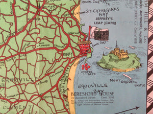 1948 Jersey Pictorial Map by F Mahon Brown, Channel Islands. Map Poster