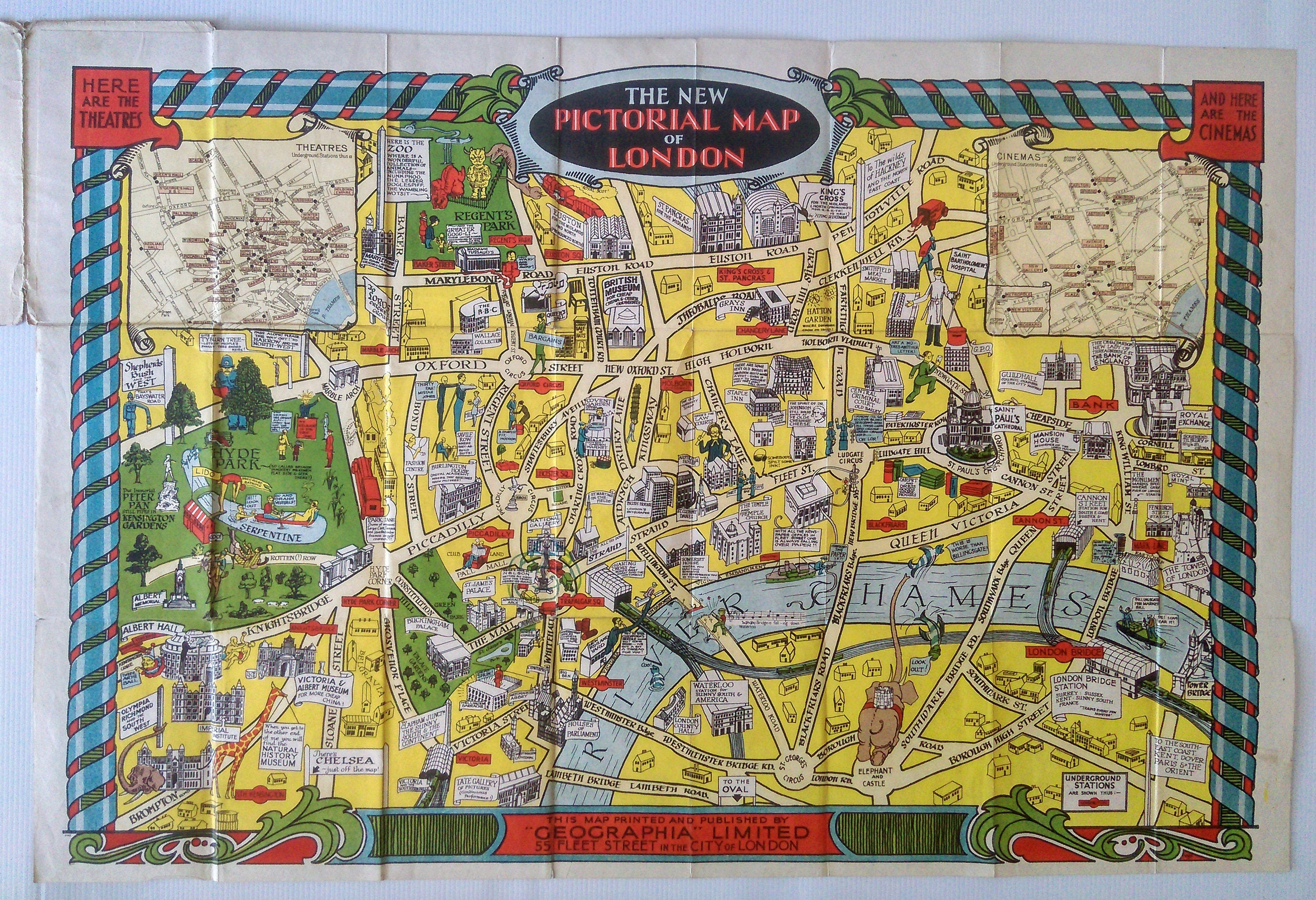 The New Pictorial map of London by Geographia ltd c.1934. Map Poster