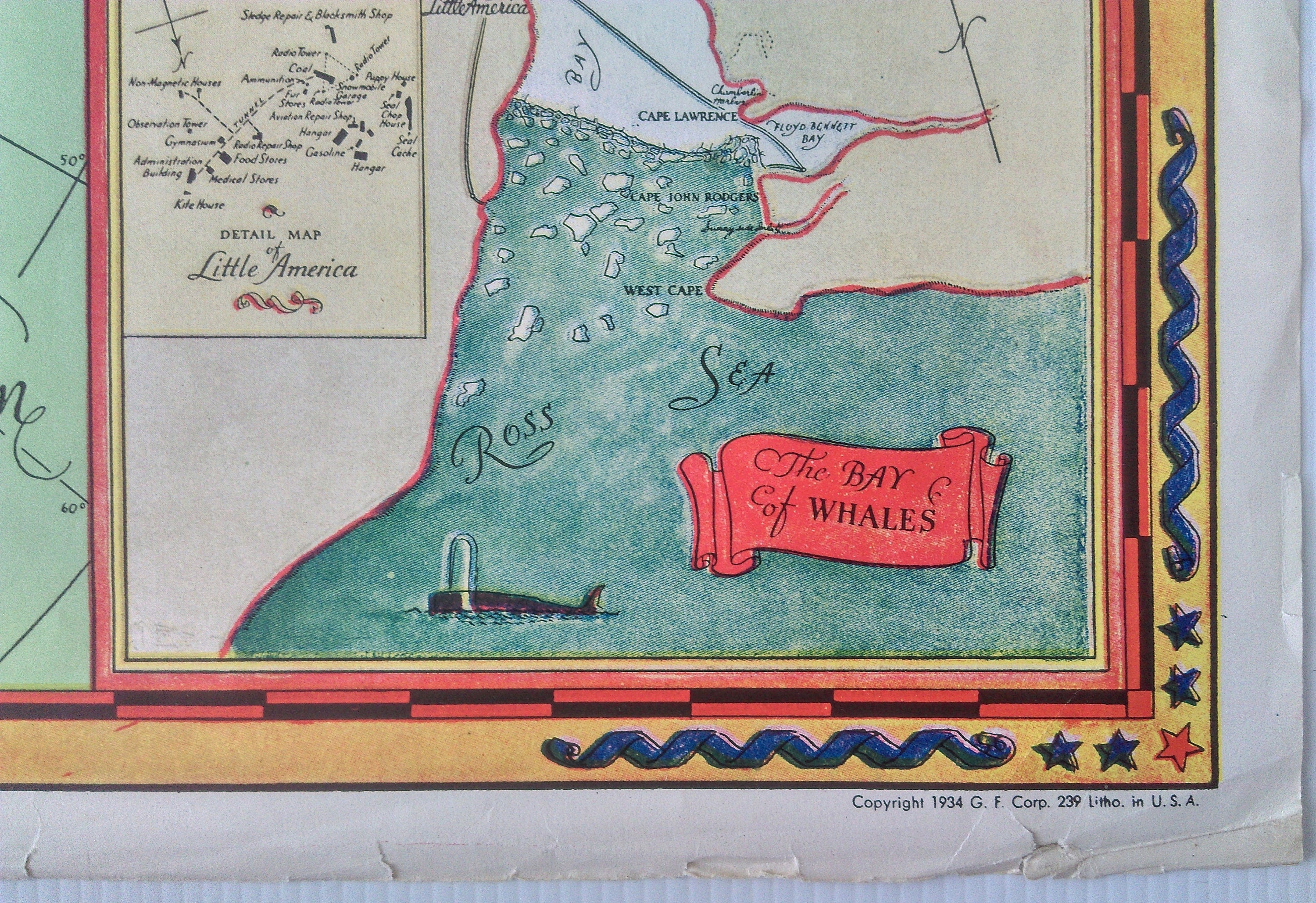 1934 George Annand Pictorial Map - Authorized Map of the Second Byrd Antarctic Expedition, South Pole, Map Poster.