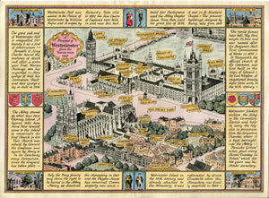 1947 A Prospect of Westminster from The South-West, London. A Pictorial Map by J. P. Sayer
