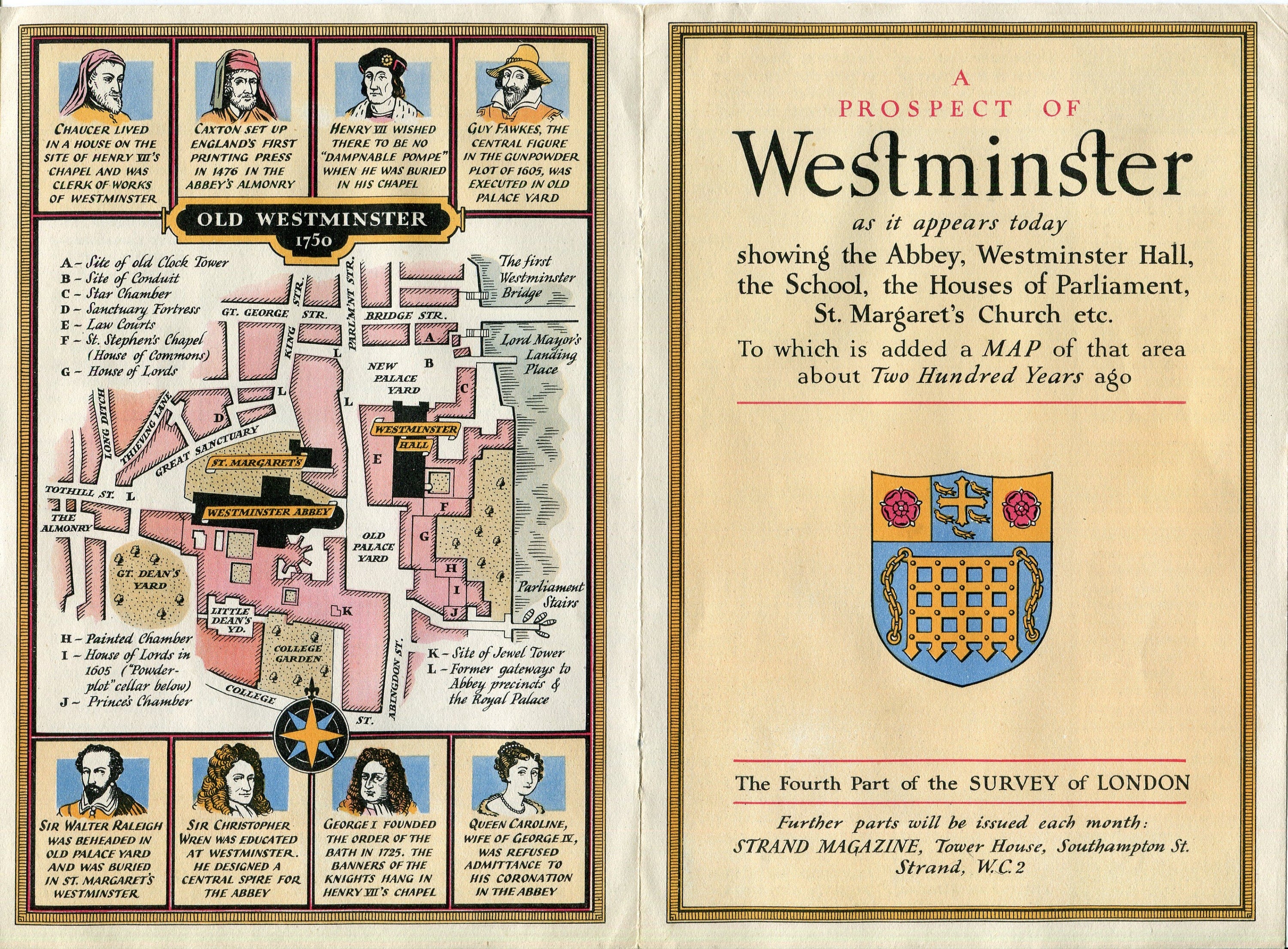 1947 A Prospect of Westminster from The South-West, London. A Pictorial Map by J. P. Sayer