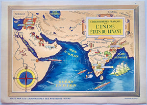 1939 India, Syria Pictorial Map, Published in Paris by Neutroses-Vichy at Petit Jean. Showing Pondichery, Chandernagor, Yanaon, Mahe Karikal
