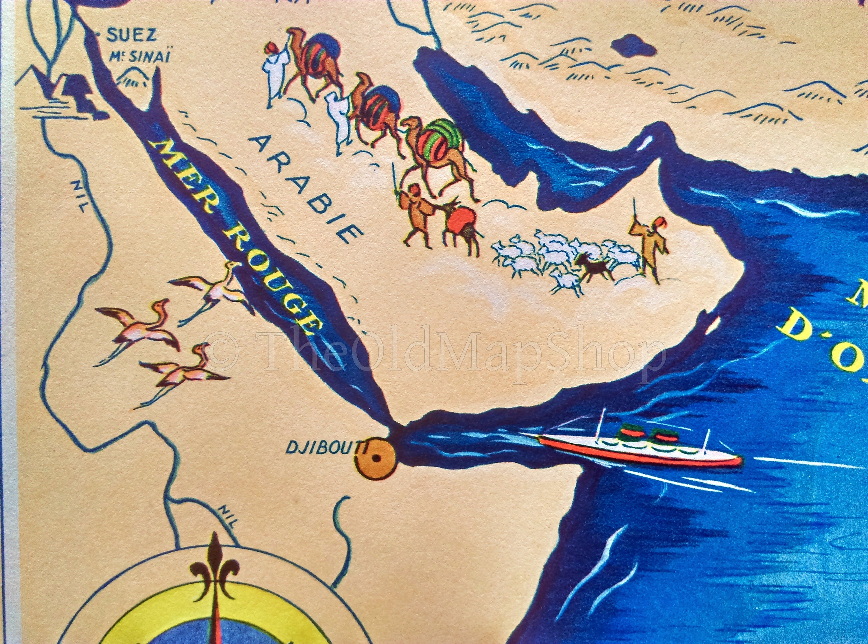 1939 India, Syria Pictorial Map, Published in Paris by Neutroses-Vichy at Petit Jean. Showing Pondichery, Chandernagor, Yanaon, Mahe Karikal