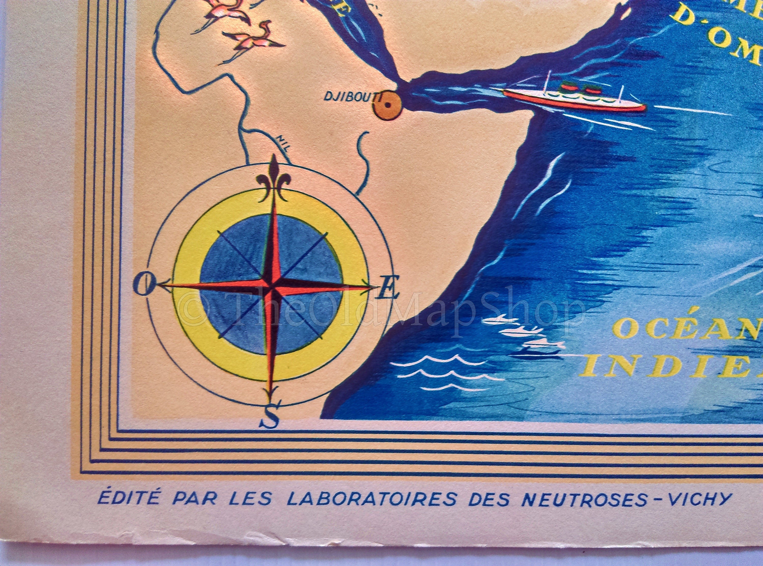 1939 India, Syria Pictorial Map, Published in Paris by Neutroses-Vichy at Petit Jean. Showing Pondichery, Chandernagor, Yanaon, Mahe Karikal
