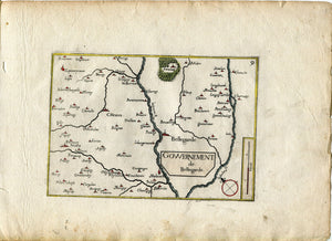1634 Nicolas Tassin Antique Map Bellegarde (Seurre), Saint Aubin, Cote d'Or, Burgundy, France