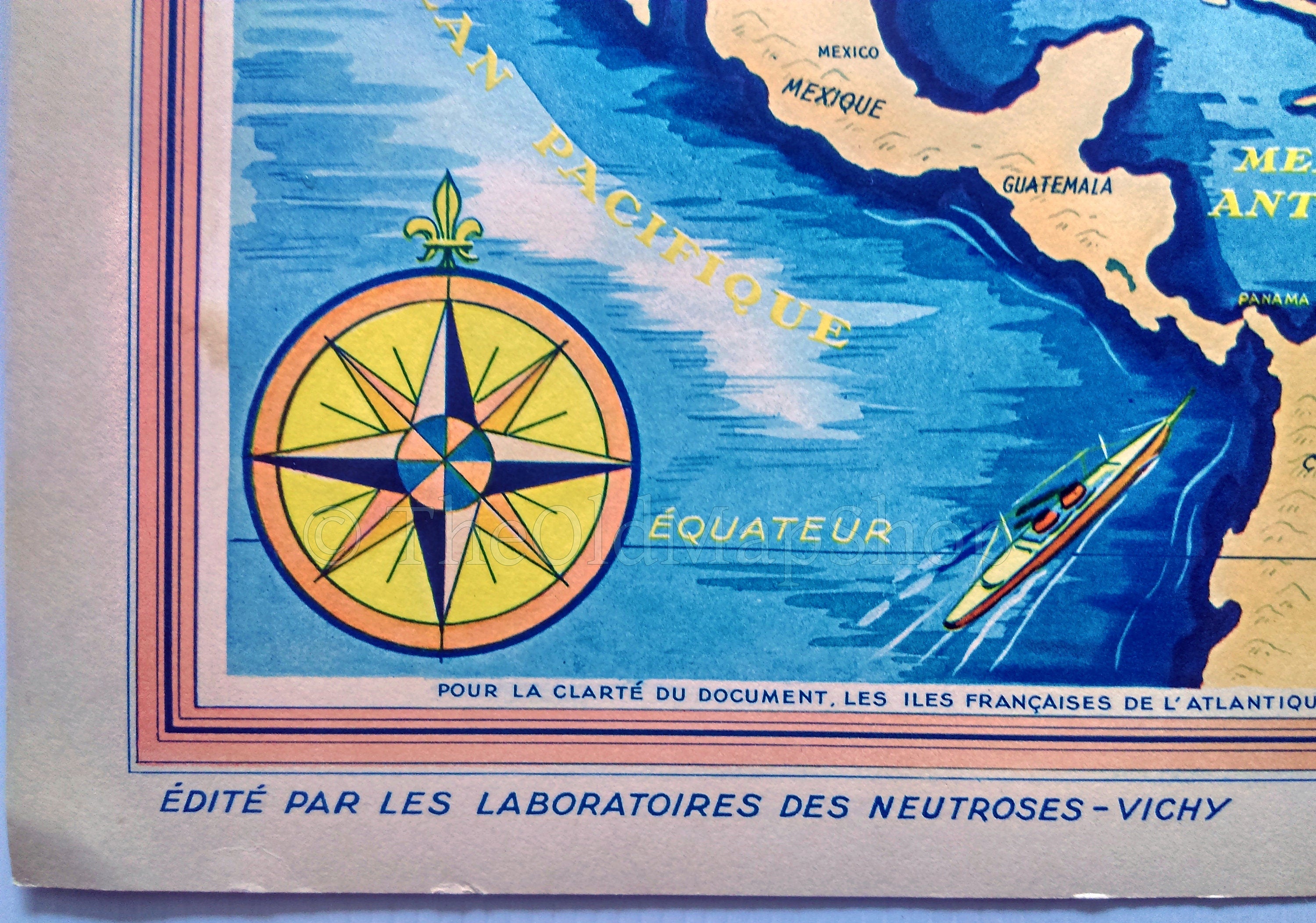 1939 North & South America, French Possessions, Pictorial Map, Published in Paris by Neutroses-Vichy at Petit Jean