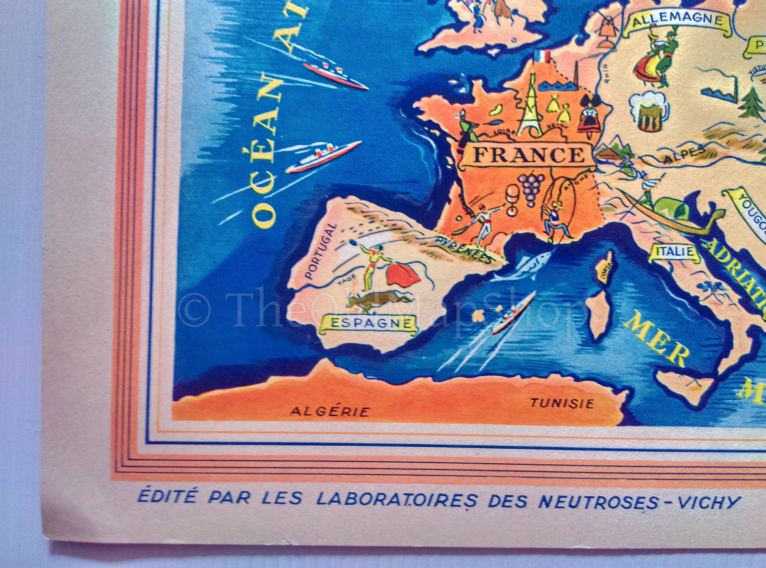 1939 Europe, French Possessions, France, Syria, Algeria, Tunisia, Pictorial Map, Published in Paris by Neutroses-Vichy at Petit Jean.