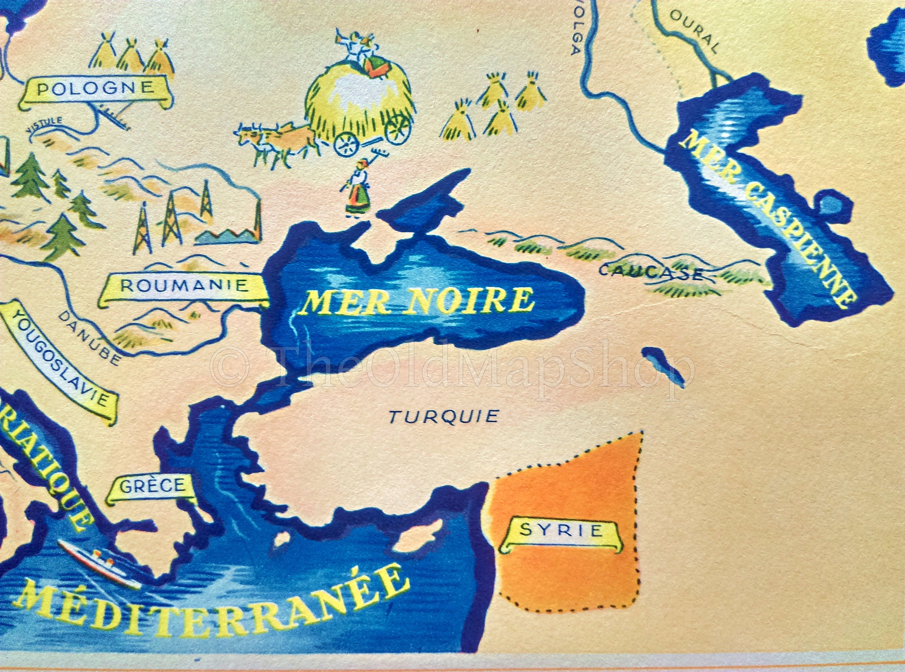 1939 Europe, French Possessions, France, Syria, Algeria, Tunisia, Pictorial Map, Published in Paris by Neutroses-Vichy at Petit Jean.
