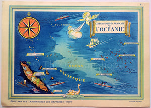 1939 Oceania, French Polynesia, New Caledonia, Vanuatu, Pictorial Map, Published in Paris by Neutroses-Vichy at Petit Jean.