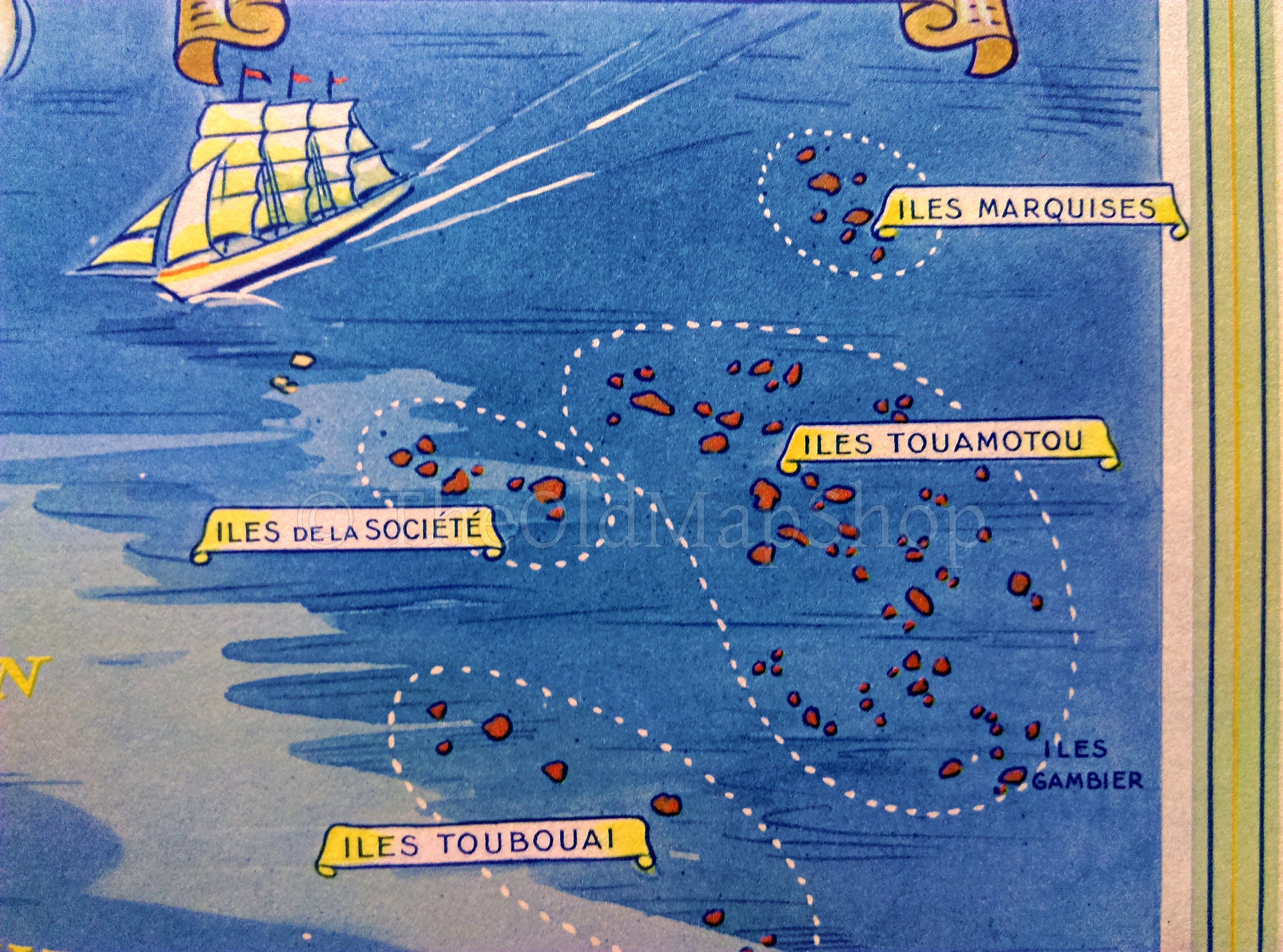 1939 Oceania, French Polynesia, New Caledonia, Vanuatu, Pictorial Map, Published in Paris by Neutroses-Vichy at Petit Jean.
